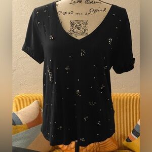 Guess Black Embellished V-Neck Top